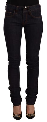 Jeans skinny de denim de algodón negro de cintura media GF Ferre