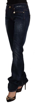 Jeans rectos de algodón denim de media cintura en azul oscuro lavado GF Ferre