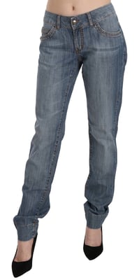 Pantalones de mezclilla ajustados de tiro bajo en algodón azul lavado Just Cavalli