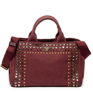 Prada Medium Rhinestone Canapa Tote  en  Borgoña Lienzo
