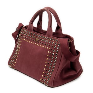 Prada Medium Rhinestone Canapa Tote  en  Borgoña Lienzo