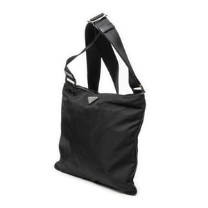 Prada Square Flat Crossbody  en  negro Lienzo