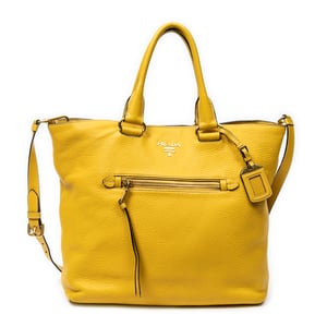 Prada Convertible Zip Tote  en  amarillo Cuero de ternero