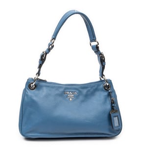 Prada Buckle Zip Hobo  en  Blue Cuero de ternero