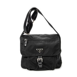 Prada Small Buckle Flap Crossbody  en  negro Lienzo