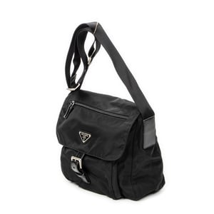 Prada Small Buckle Flap Crossbody  en  negro Lienzo