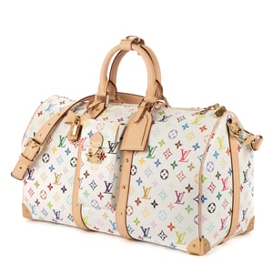 Louis Vuitton Ltd. Ed. LV x Takashi Murakami Keepall Bandoulière 45 45 en Blanco/Multicolor Lienzo recubierto