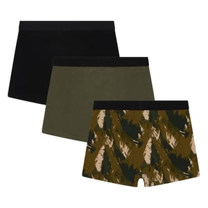 Paquete de 3 Boxers para Niños Negros, Oliva y con Estampado Completo, Ropa Interior Suave y Transpirable
