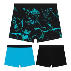 Pack de 3 Calzoncillos para Niños en Negro, Turquesa y Estampado de Piscina, Ropa Interior Suave y Transpirable