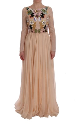 Vestido Largo de Manga Larga con Adornos Florales