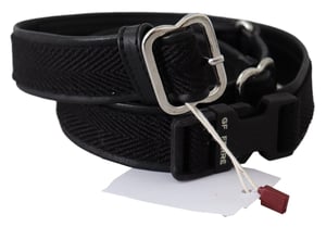 Cinturón de Cuero Negro GF Ferre con Hebilla de Metal Cromado Plateado