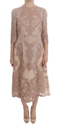 Vestido Midi de Encaje con Mangas de 34 Pulgadas