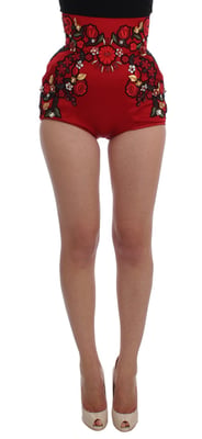 Shorts de Cintura Alta Bordados con Floral de Dolce Gabbana