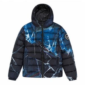 Chaqueta acolchada para niños en negro y azul con capucha, abrigo cálido de invierno.