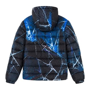 Chaqueta acolchada para niños en negro y azul con capucha, abrigo cálido de invierno.