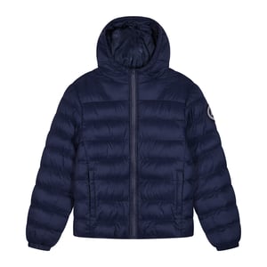 Chaqueta Puffer para Niños y Niñas con Capucha en Color Marino, Abrigada y Acolchada