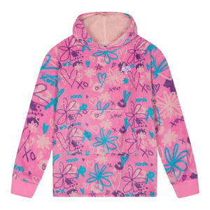 Sudadera con capucha de felpa azul con garabatos para niñas, manta oversized, ropa de descanso cálida para niños