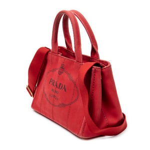 Prada Small Canapa Tote  en  Red Lienzo