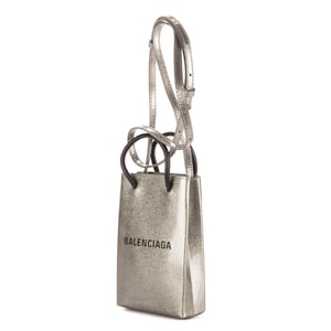 Balenciaga Shopping North South Phone Holder  en  gris Cuero de ternero