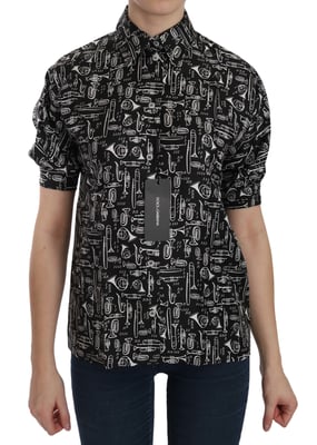 Camisa de seda con estampado de instrumentos musicales