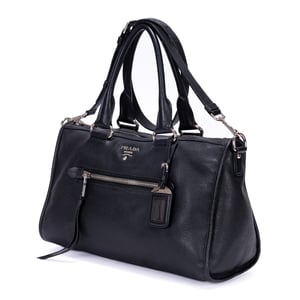 Prada Front Pocket Double Handle Tote  en  negro Cuero de ternero