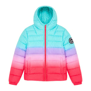 Chaqueta acolchada para niñas, abrigo de invierno rosa con capucha y acolchado cálido.