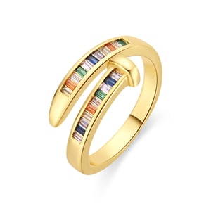 Anillo Luxenter de Aleación de Metal y Circonita Multicolor acabado en oro amarillo de 18k - Hagor