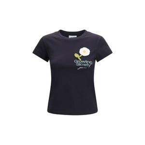 Camiseta de algodón negra Ganni