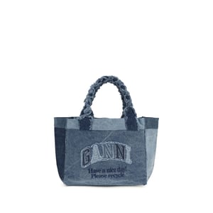 Bolso de Hombro de Algodón Azul Ganni