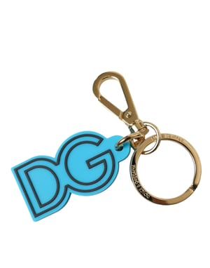 Llavero de metal dorado con logo DG en goma azul de Dolce & Gabbana