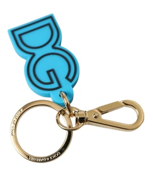 Llavero de metal dorado con logo DG en goma azul de Dolce & Gabbana