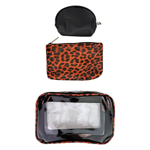 Juego de 3 bolsas de cosméticos para damas con estampado de leopardo, bolsas de maquillaje y artículos de tocador para viajes