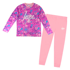 Conjunto de Pijamas de Algodón 100% para Niñas, Rosa con Garabatos, Manga Larga