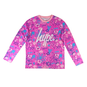 Conjunto de Pijamas de Algodón 100% para Niñas, Rosa con Garabatos, Manga Larga