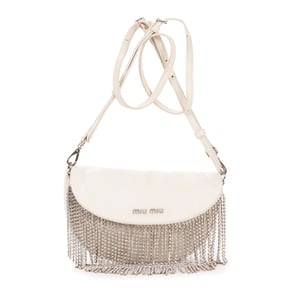 Miu Miu Crystal Fringed Crossbody  en  marfil Cuero de ternero