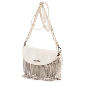 Miu Miu Crystal Fringed Crossbody  en  marfil Cuero de ternero