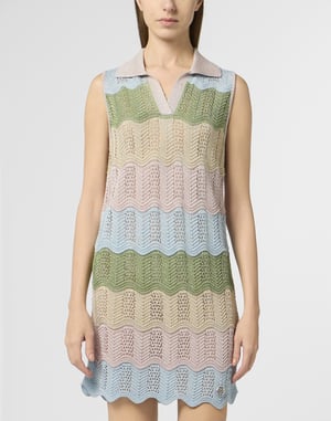 Polo Neck Mini Dress Color Wave