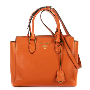 Prada Convertible Sound Lock Satchel  en  naranja Cuero de ternero