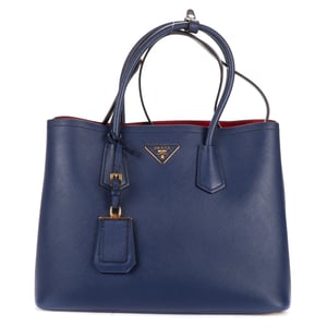 Prada Cuir Double Handle Tote  en  Marina Cuero de ternero