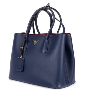 Prada Cuir Double Handle Tote  en  Marina Cuero de ternero