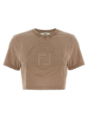 Camiseta de Algodón Marrón Fendi