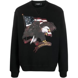 Jersey Negro De Cuello Redondo Con Estampado De Águila Americana De Dsquared2