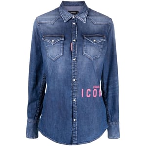 Camisa Vaquera Azul Estilo Western Con Estampado De Iconos De Dsquared2