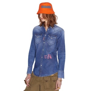 Camisa Vaquera Azul Estilo Western Con Estampado De Iconos De Dsquared2