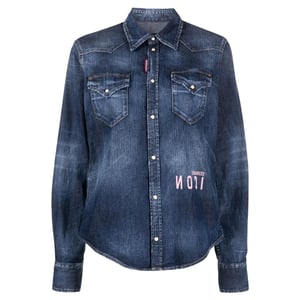 Camisa Vaquera Azul Oscuro Estilo Western Con Logo Invertido De Dsquared2