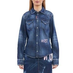 Camisa Vaquera Azul Oscuro Estilo Western Con Logo Invertido De Dsquared2
