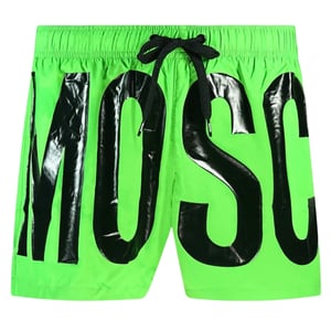 Bañador Corto Verde Brillante Con El Logotipo Estampado De La Marca Moschino