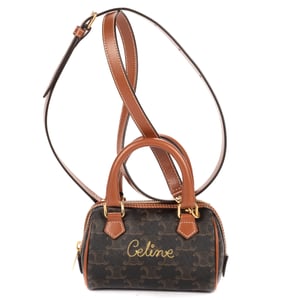 Celine Mini Boston Crossbody Mini en  marrón oscuro Lienzo recubierto