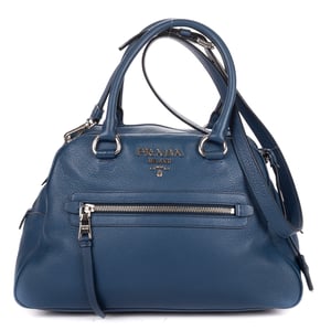 Prada Front Zip Pocket Bowling Tote  en  Blue Cuero de ternero