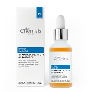 skinChemists Sérum facial antiedad para piel seca con aceite de marula al 4%, Q10 al 1% y aceite de rosa mosqueta al 4% (30 ml).